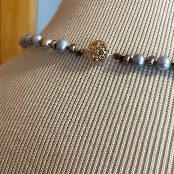 Blue & grey pearl necklace or bracelet - Picture 4 of 8
